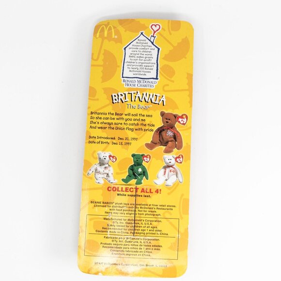 Britannia The Bear 1999 McDonalds Ty Beanie Baby Rare Errors 1993 OakBrook Colle - Picture 3 of 4